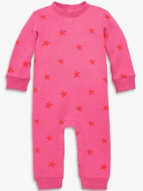 {Primary}: Cozy fleece sweatshirt romper in mini stars